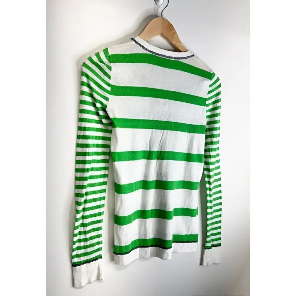 Lilly‎ Pulitzer Sweater Size Small Green White Striped Long Sleeve Pullover